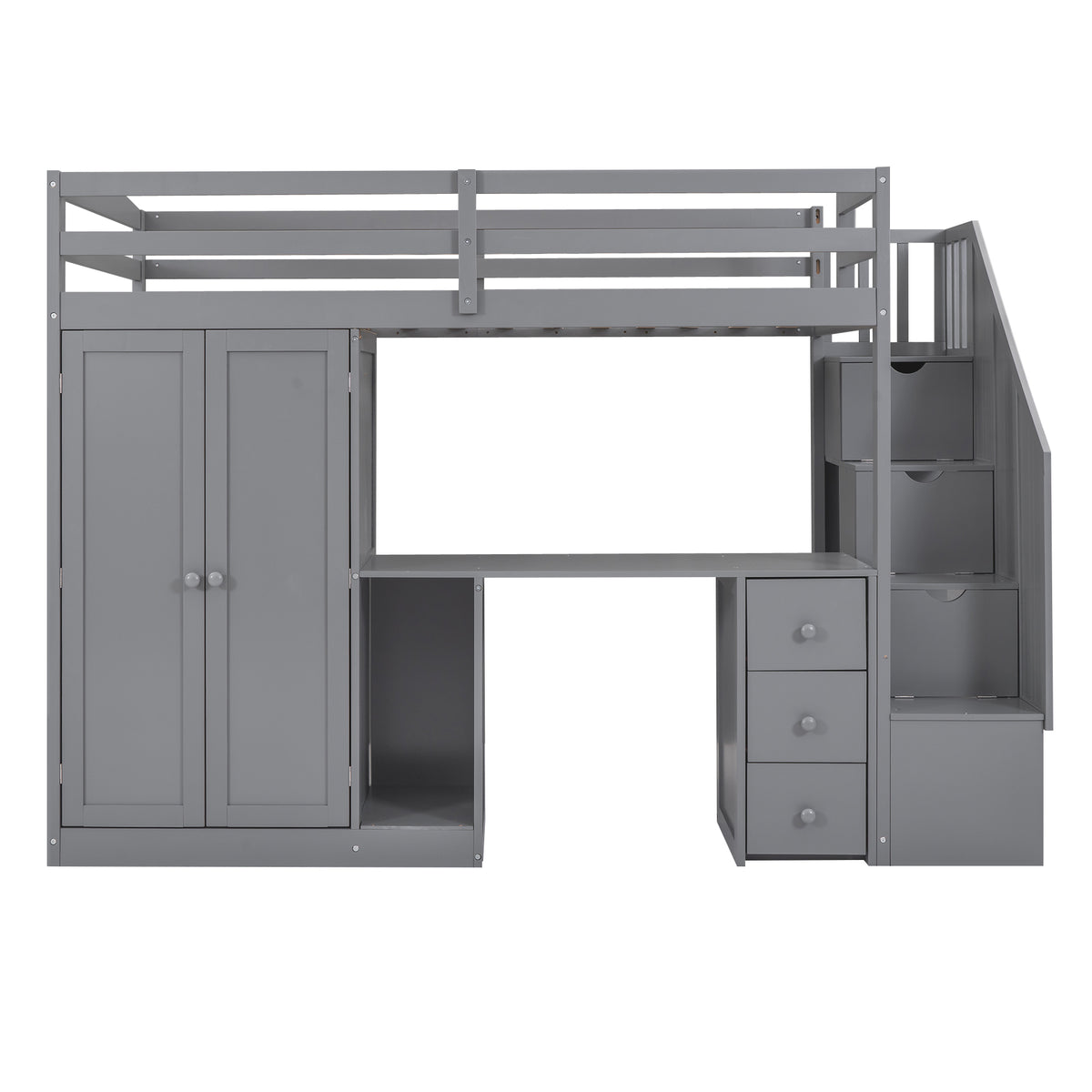 Twin Loft Bed with Wardrobe Gray