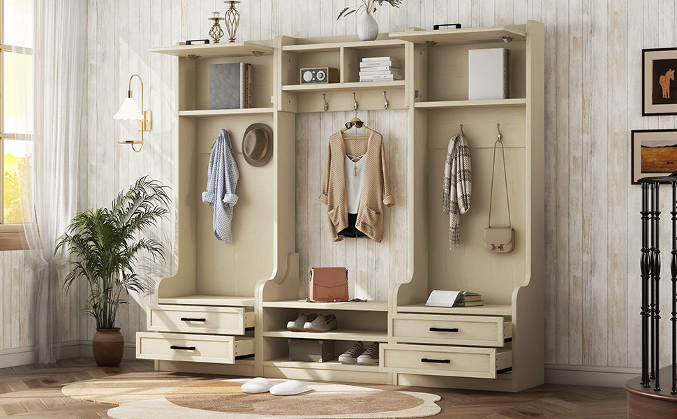 Hall Tree Cabinet Beige