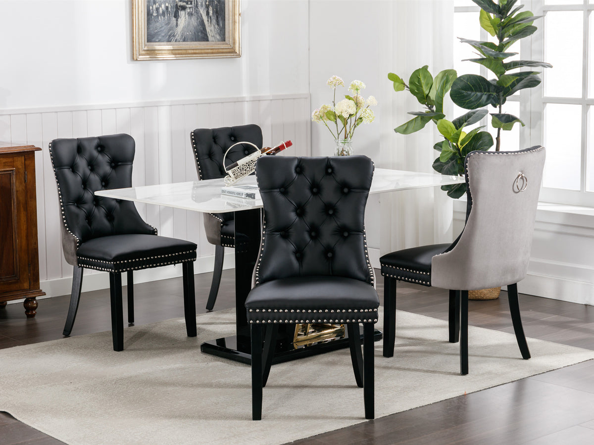Tufted PU Dining Chairs Set of 2 Black Gray