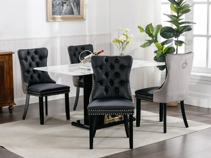 Tufted PU Dining Chairs Set of 2 Black Gray