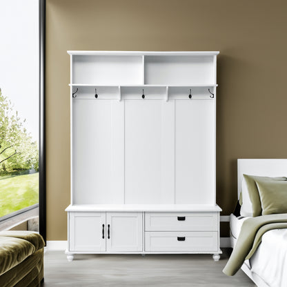 Modern Hall Tree with Drawers White