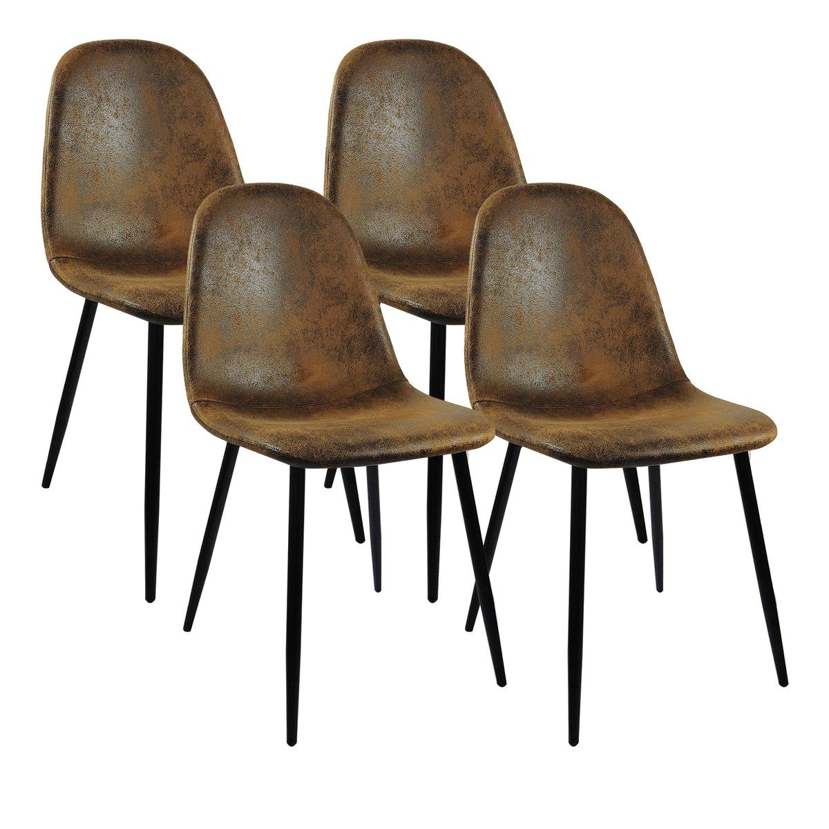 Modern Dining Chair Set (4 pcs) – Brown Upholstered Seats