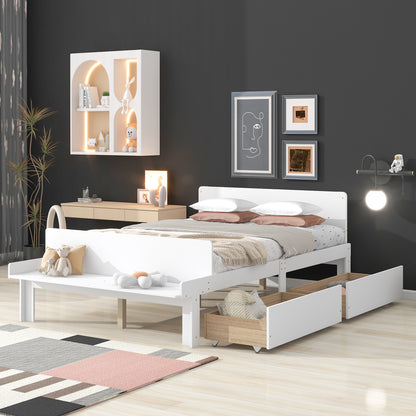 Full Bed with Bench White