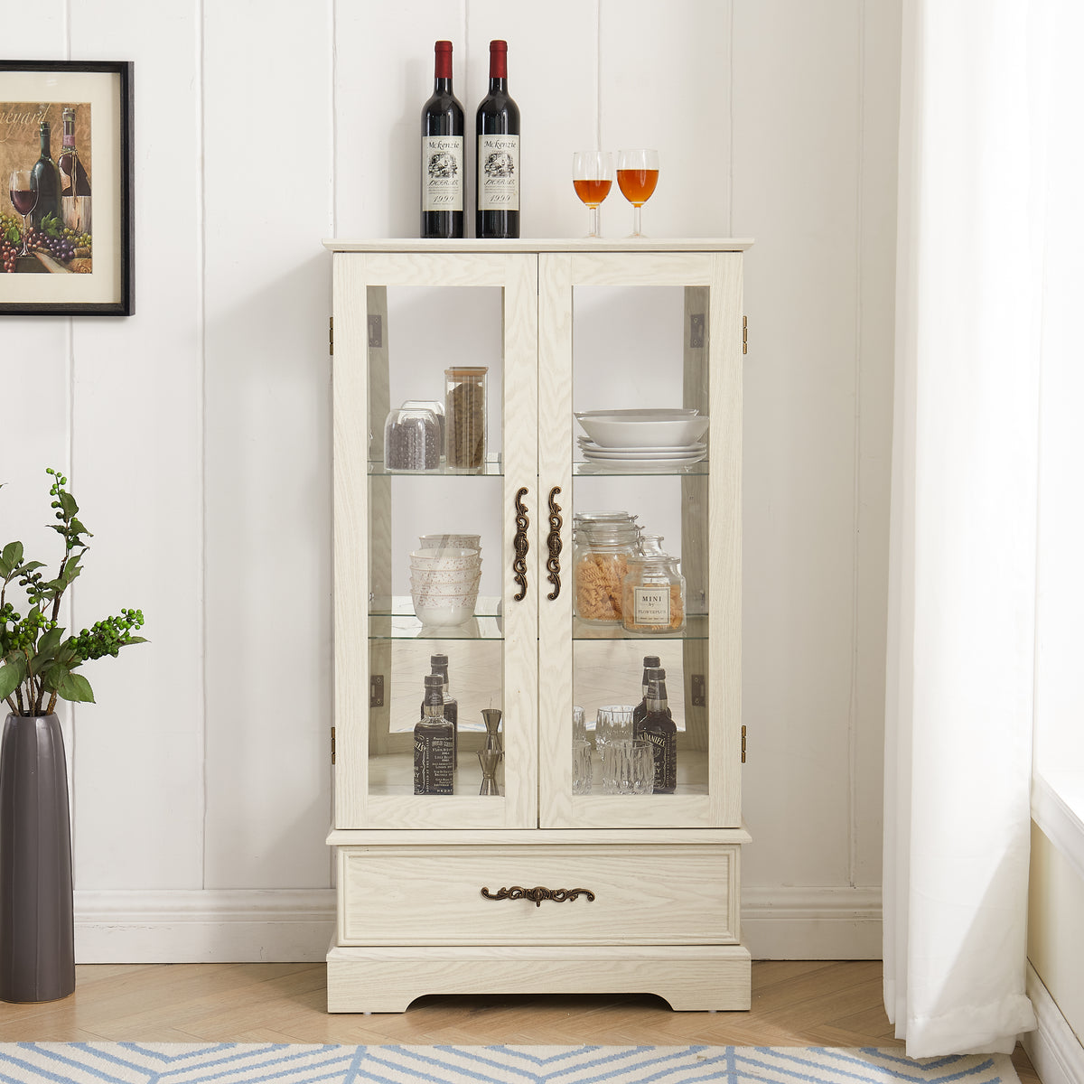 Oak Display Cabinet with LED Glass Doors
