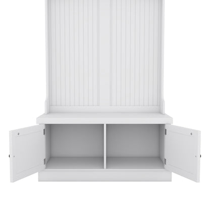 White Hall Tree Bench with Coat Hooks