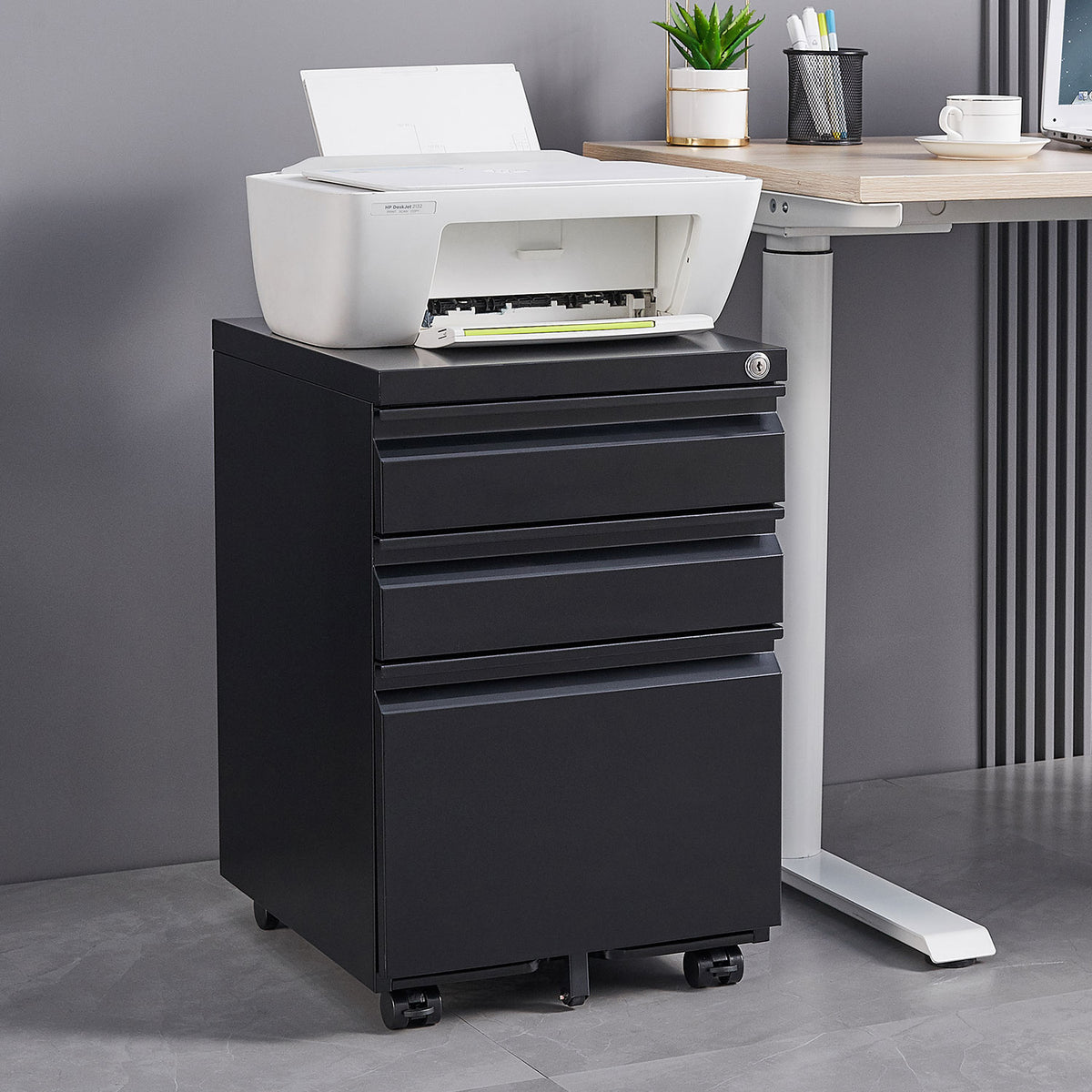 3-Drawer Metal Filing Cabinet with Lock