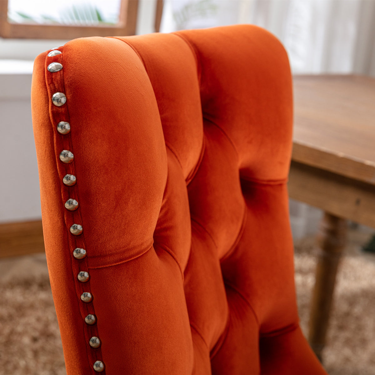 Nikki Tufted Linen Dining Chair Set (2 pcs) – Orange