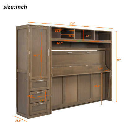 Antique Grey Murphy Bed with Storage Drawers