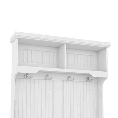 White Hall Tree Bench with Coat Hooks