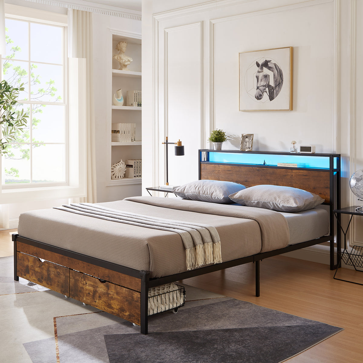 LED Platform Bed Wood Finish