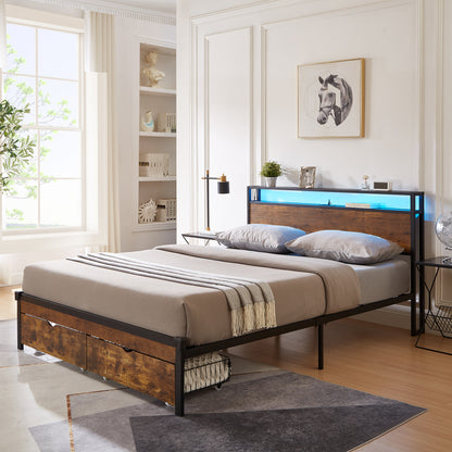 LED Platform Bed Wood Finish