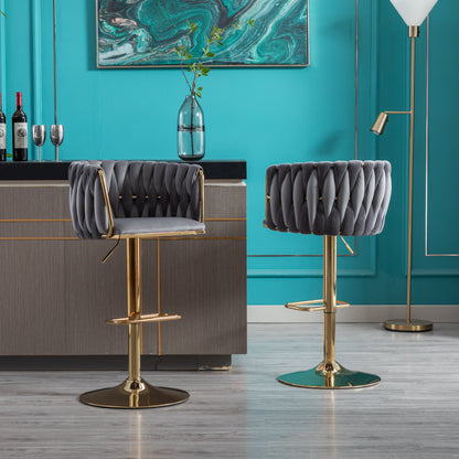 Velvet Swivel Bar Stools Set of 2 Gray