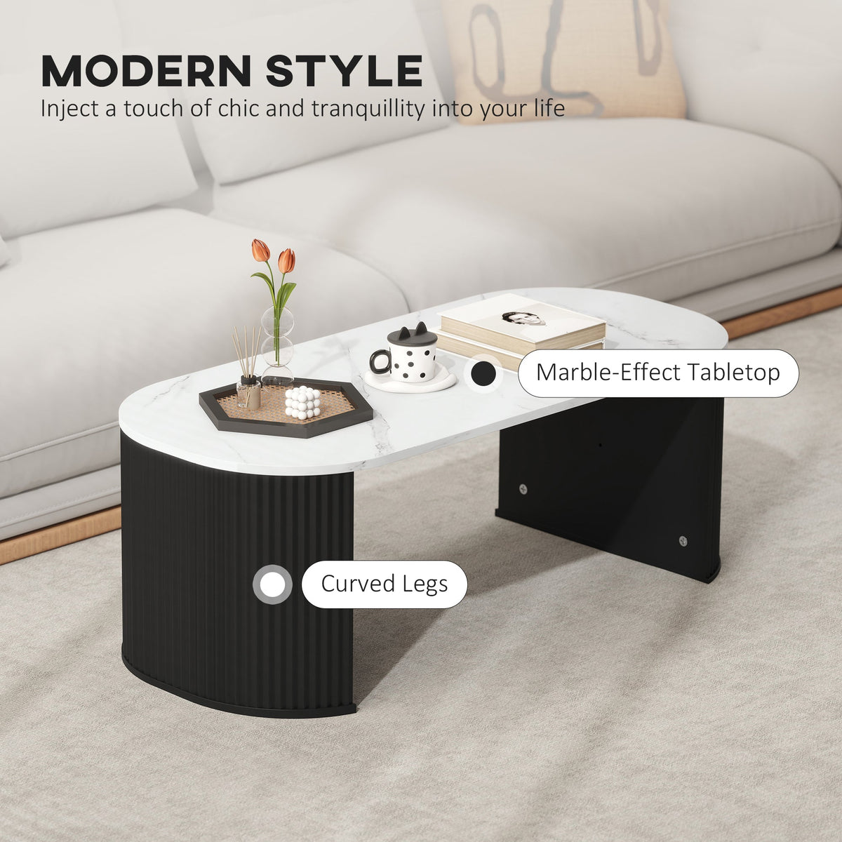 Cameron Modern Faux-Marble Coffee Table-Black