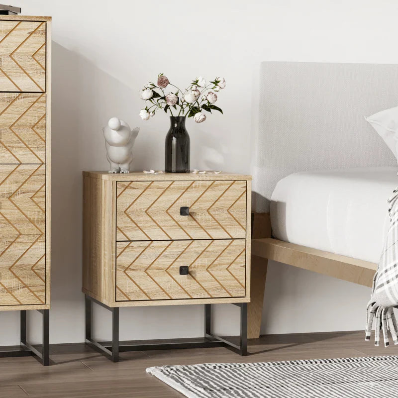 Gabi Modern Nightstand with Drawers and Metal Legs-Natural
