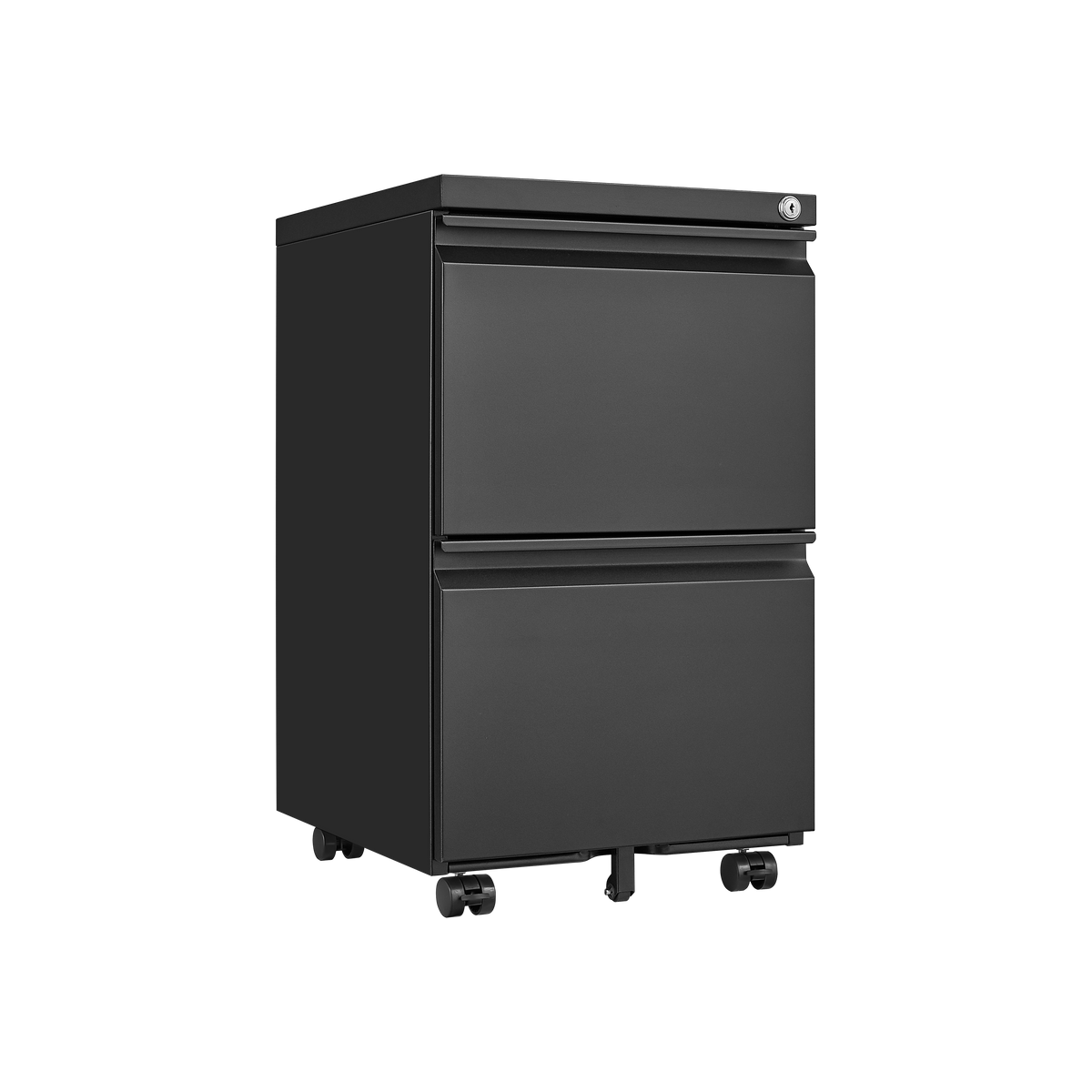 Black 2-Drawer Mobile File Cabinet – 25.6" High with Lock for Legal/Letter Size Files