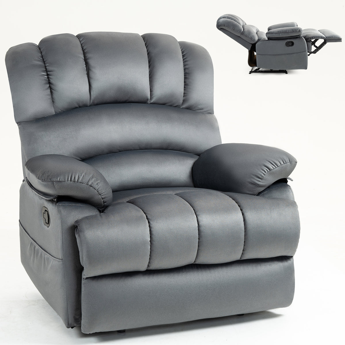 Large Manual Fabric Recliner – Gray