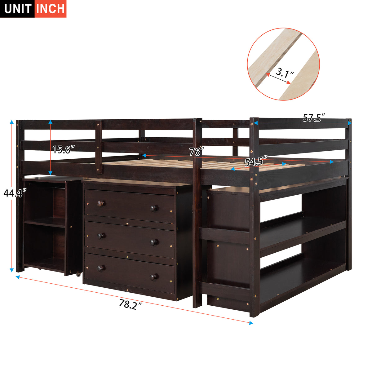 Full Loft Bed with Cabinet Espresso