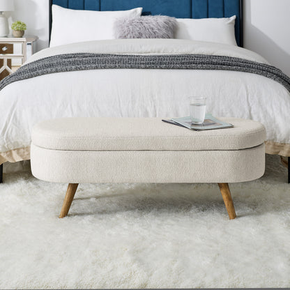 Oval Lift-Top Storage Ottoman – Beige