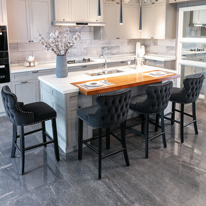 Velvet Bar Stools Set of 2 Black