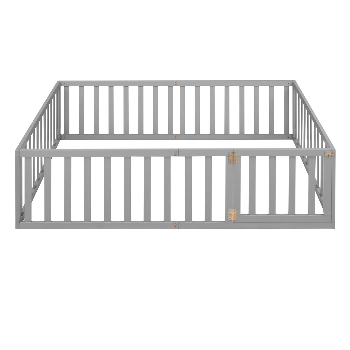 Full Wood Platform Bed with Fence Gray