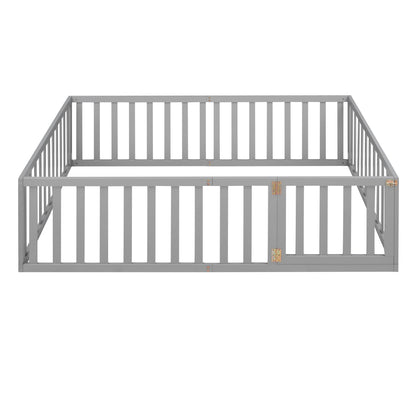 Full Wood Platform Bed with Fence Gray