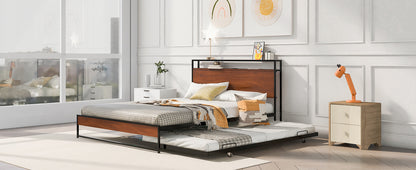 Queen Metal Platform Bed with USB Ports Black