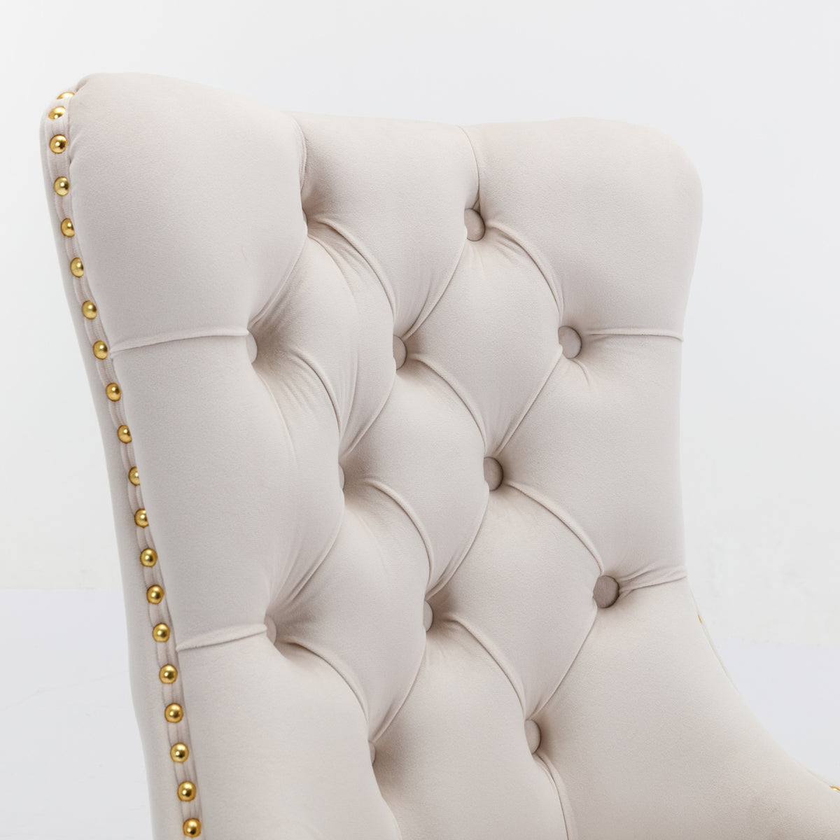 Tufted Dining Chairs Set of 2 Beige & Gold