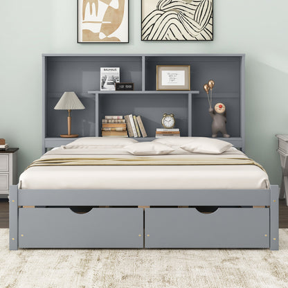 Queen Platform Bed with Storage Drawers Gray