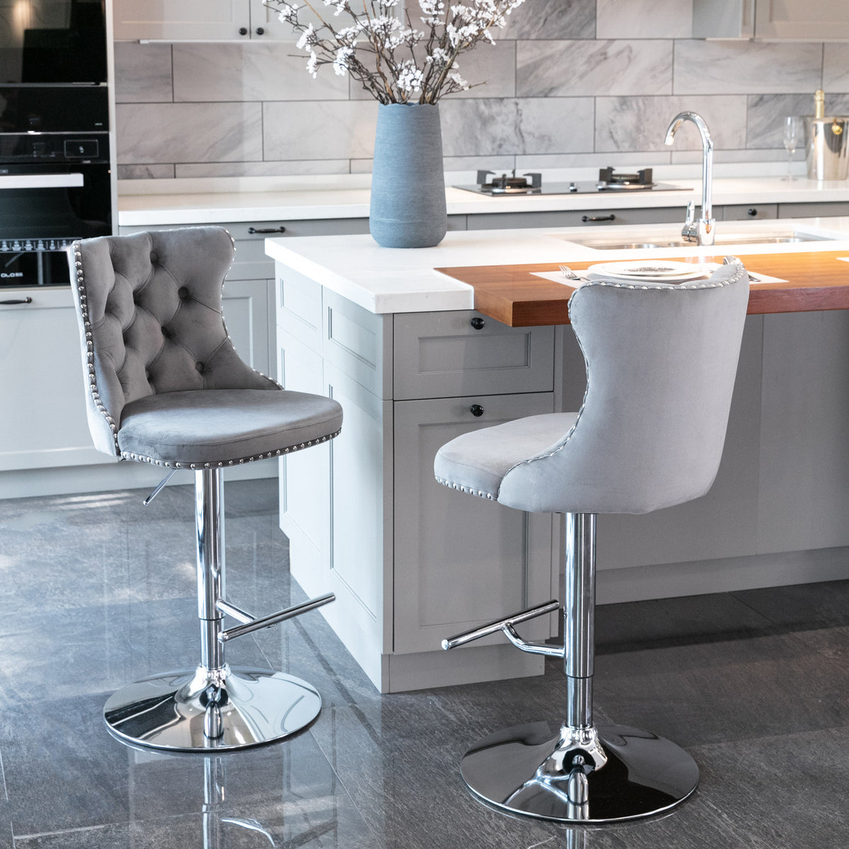Modern Chrome Bar Stools Set of 2 Gray