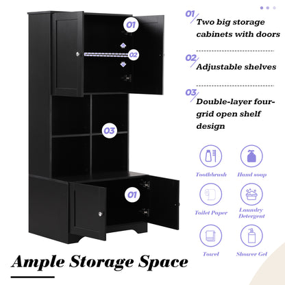 4-Door Bathroom Storage Cabinet Black Finish