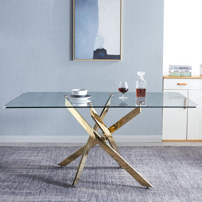 Modern Glass Dining Table – Gold Frame