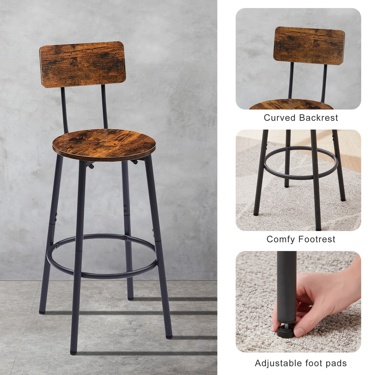 Rustic Brown Bar Stool Set (2pcs)