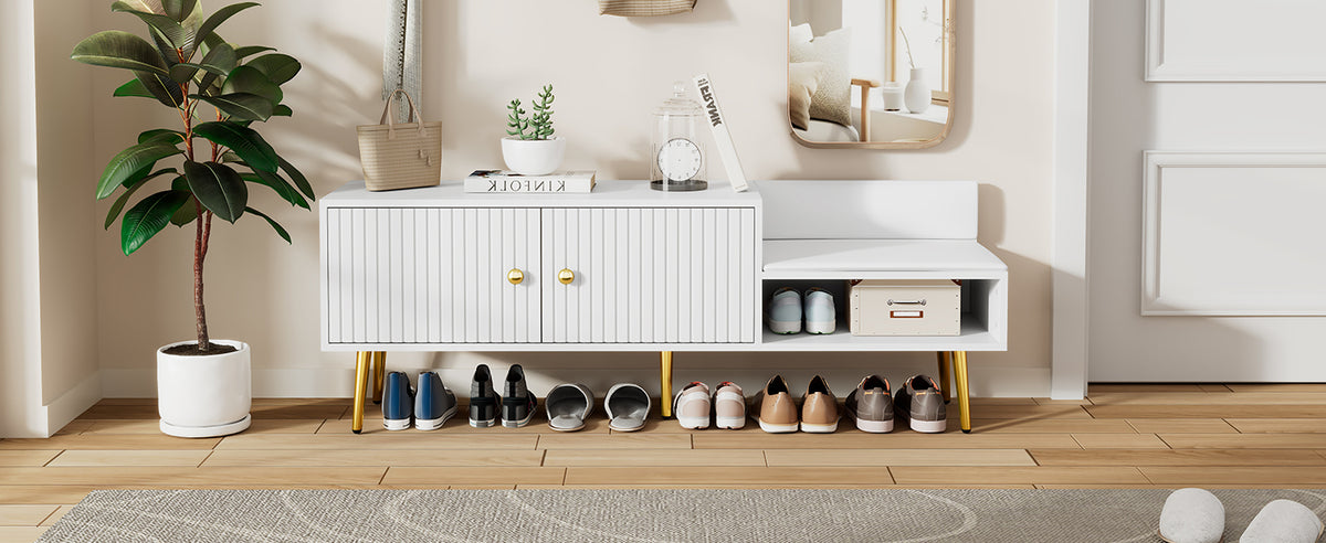 Modern White Shoe Storage Bench with Hidden Upholstered Seat