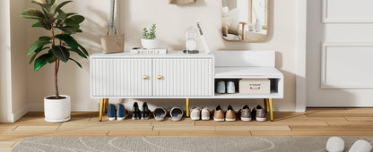 Modern White Shoe Storage Bench with Hidden Upholstered Seat