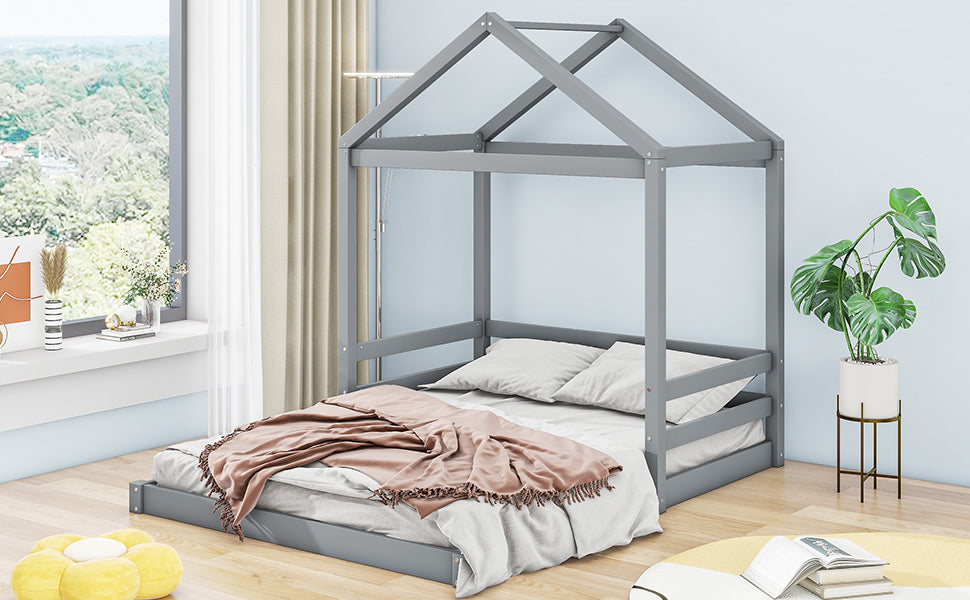 Full House Bed with Guardrail Gray