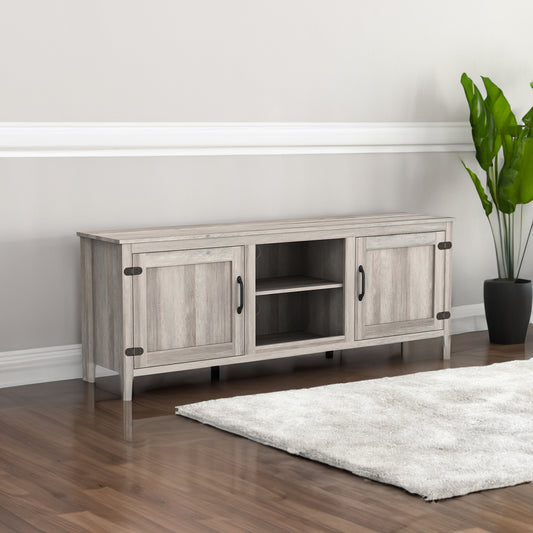 Grey Walnut TV Stand with Storage Cabinets and Media Shelf