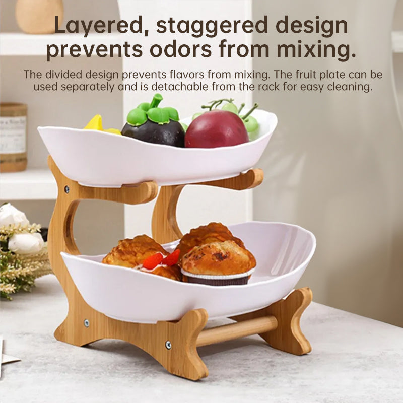 Two-Tier Fruit Stand – Wood & Plastic Composite Serving Tray