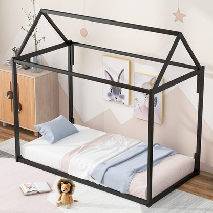 Metal House Twin Platform Bed – White Finish
