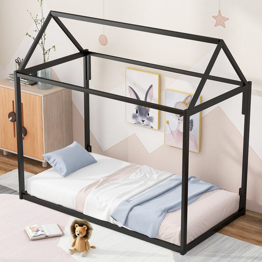 Metal House Twin Platform Bed – White Finish