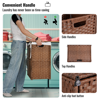 Brown Laundry Hamper with Lid and 2 Removable Bags
