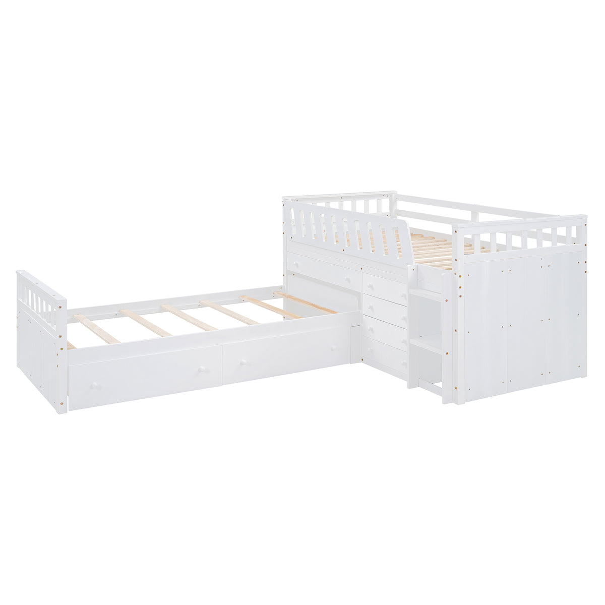 L-Shaped Twin Loft Bed with Storage White