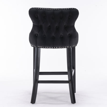 Velvet Bar Stools Set of 2 Black