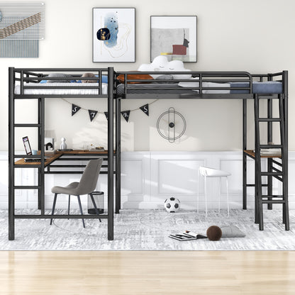 Twin Metal Loft Bed with Desk Black