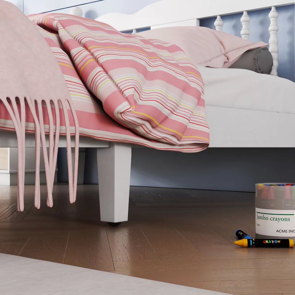 Twin Upholstered Bed with Column Headboard