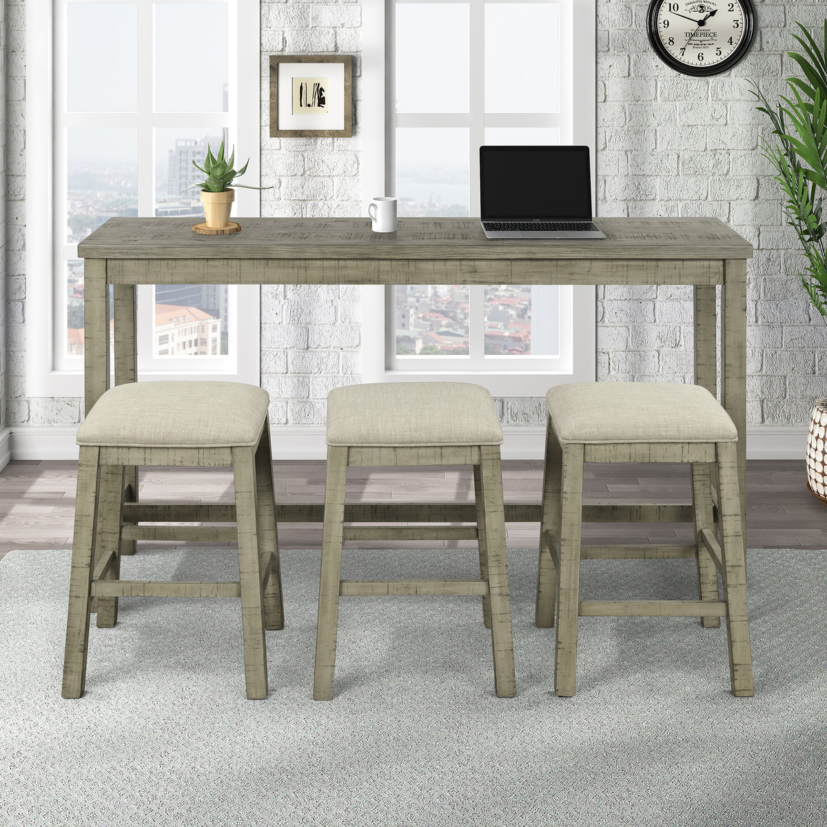 Counter Dining Set with Fabric Stools Green