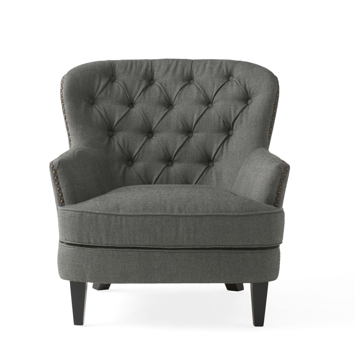 Modern Grey Fabric Club Chair with Ottoman – Upholstered Lounge Set