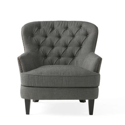 Modern Grey Fabric Club Chair with Ottoman – Upholstered Lounge Set