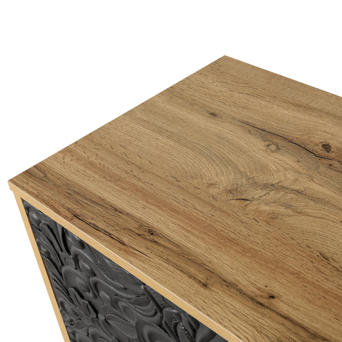 Carved Black TV Console with Wood Frame