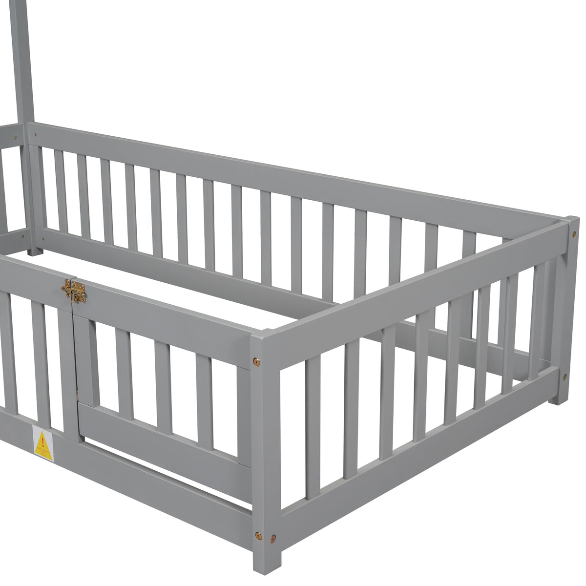 Twin House Bed with Fence Gray