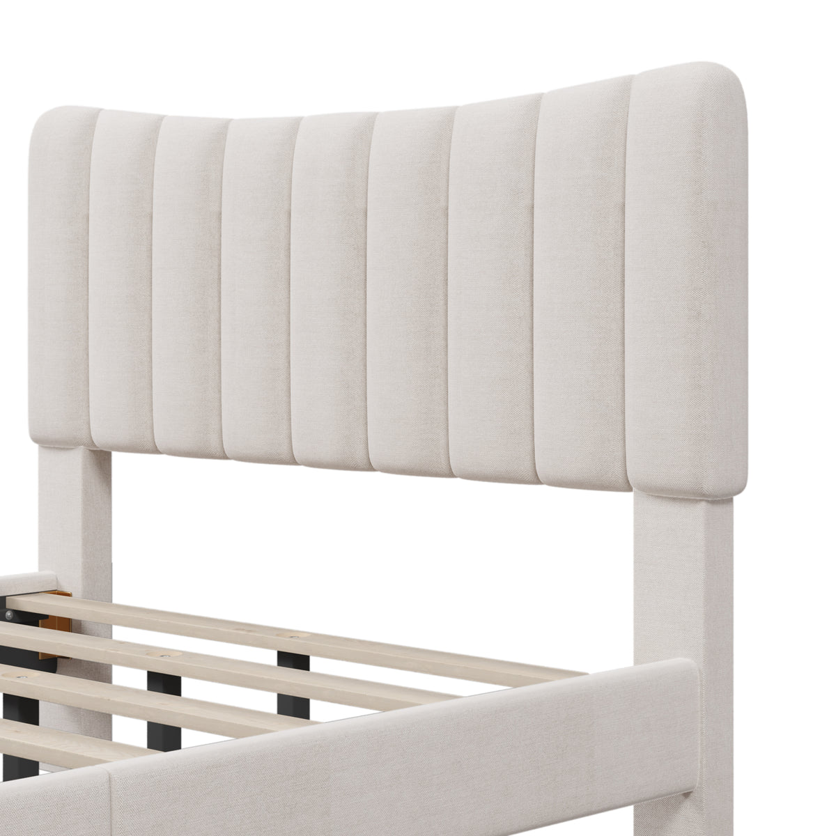 Upholstered Platform Bed with Channel Headboard Cream